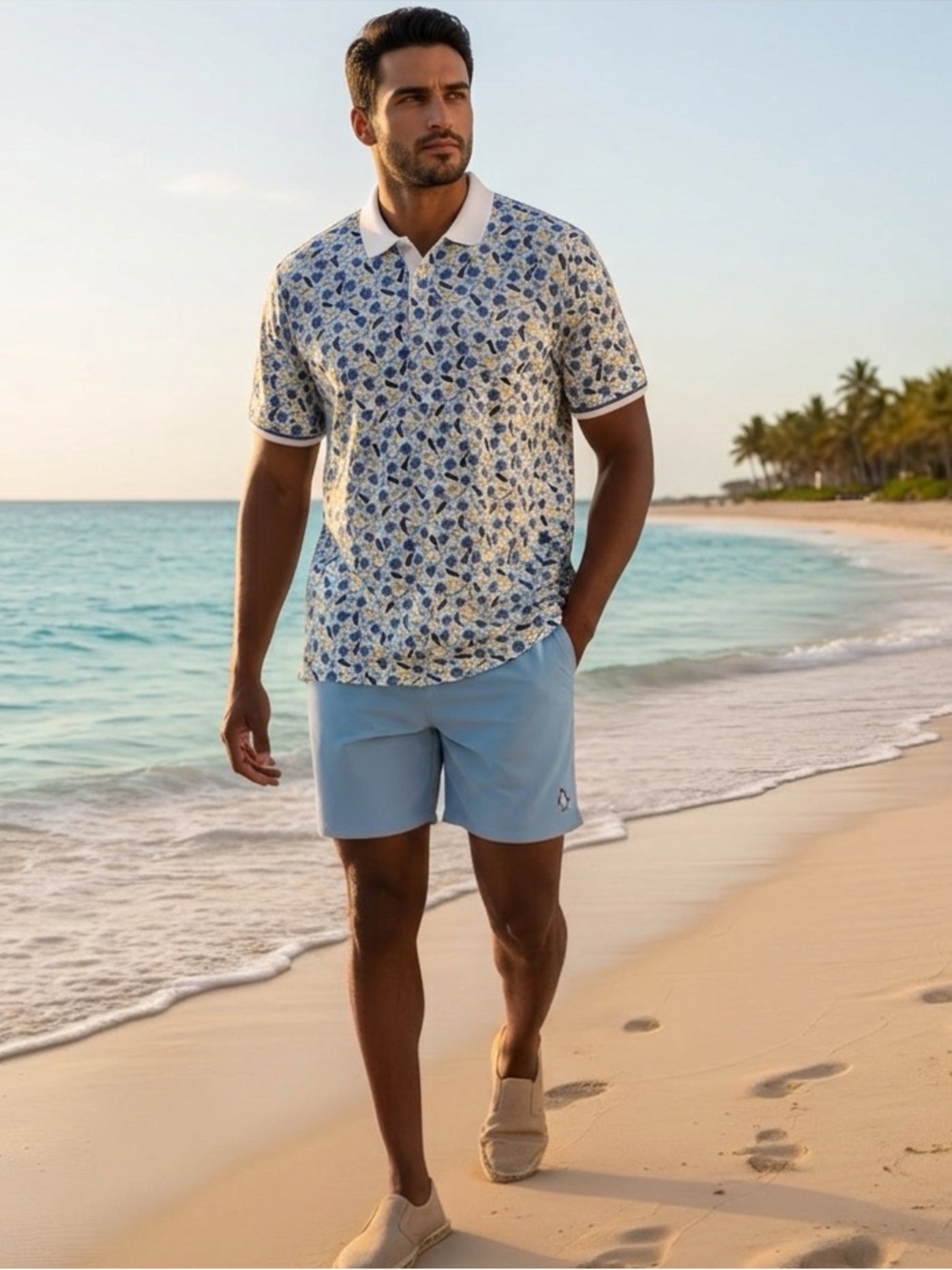 Original Penguin “Pete in Paradise” Polo XXL NWT Bright White Blue Yellow Golf